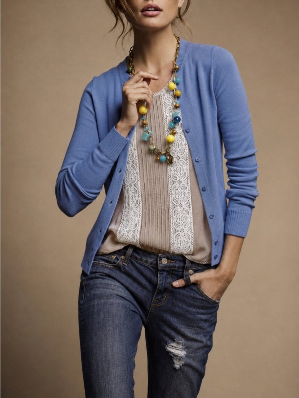 BLUE TASSEL: NWOT Cotton/Silk Blush Lace Tank